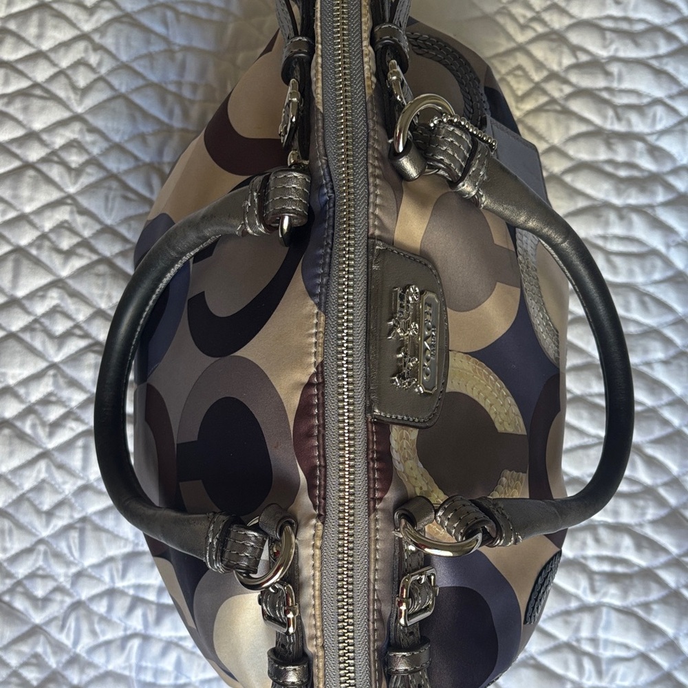 RARE! Coach Madison Op Art Multicolor Satin Leather Sequins Satchel Bag Ex Cond - Picture 15 of 16